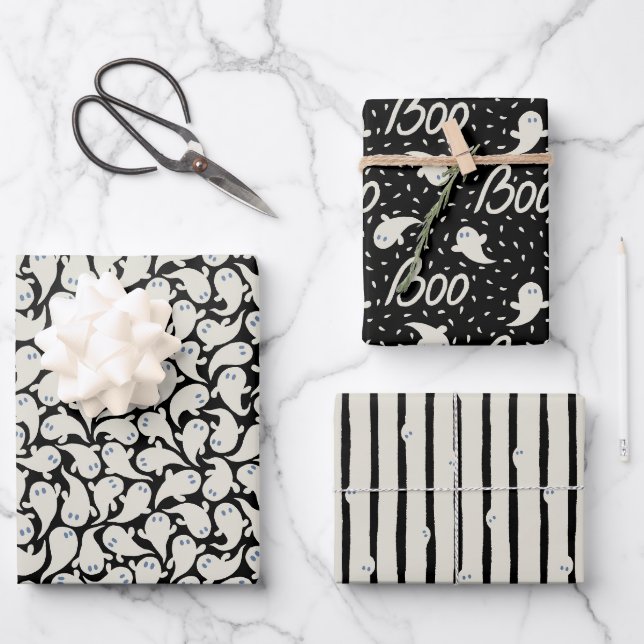 Wrapping paper for Halloween with pattern of ghost (Front)