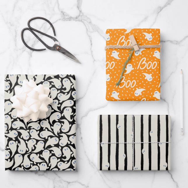 Wrapping paper for Halloween with pattern of ghost (Front)