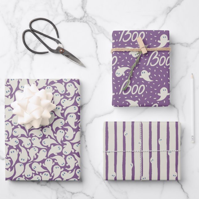 Wrapping paper for Halloween with pattern of ghost (Front)