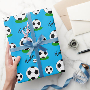 Wrapping Paper for Soccer fans, ball, custom name