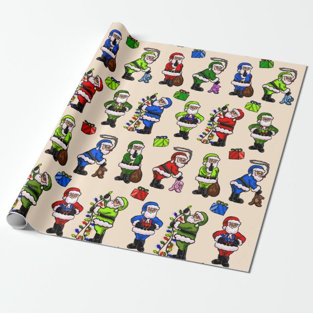 Wrapping Paper Four Color Santas (Unrolled)