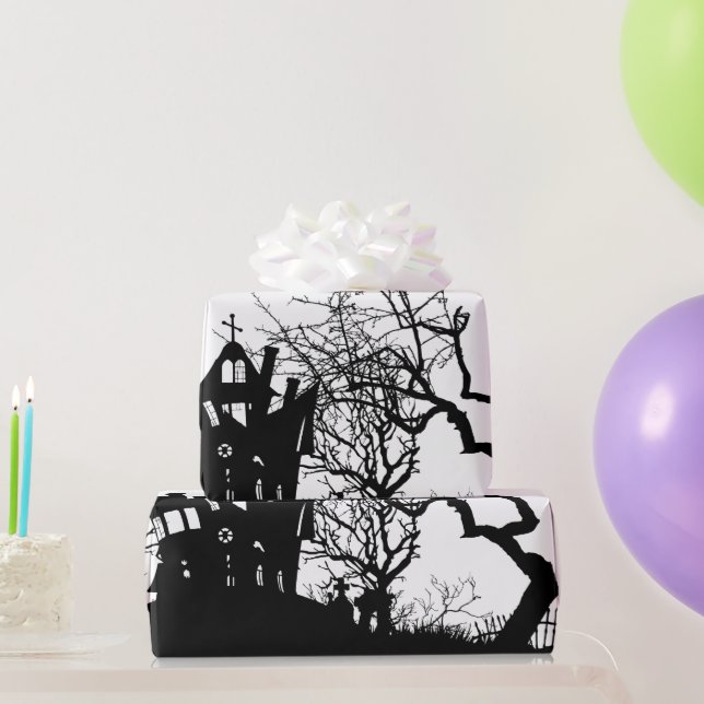 Wrapping Paper HALLOWEEN GRAPHIC HAUNTED HOUSE (Party Gifts)