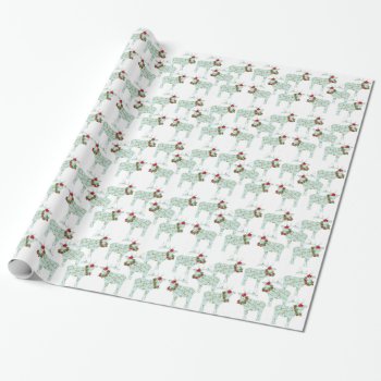 Wrapping Paper  Happy French Reindeer With Wreaths Wrapping Paper by karenharveycox at Zazzle