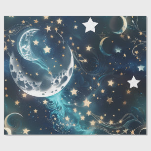 Wrapping Paper – Icy Blue Moon Phases