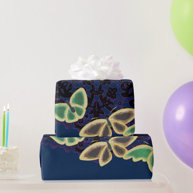 Wrapping Paper JAPANESE BUTTERFLIES IN BLUE (Party Gifts)