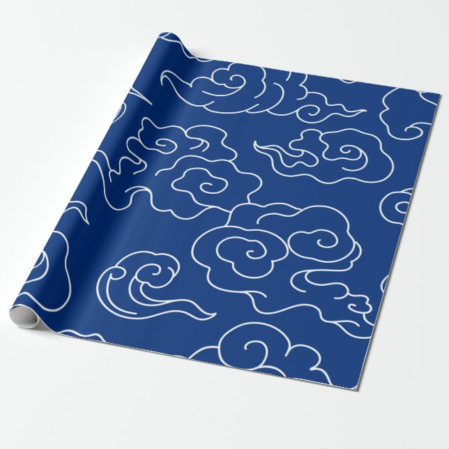 Wrapping Paper JAPANESE CLOUD PATTERN BLUE (Unrolled)