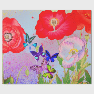 Wrapping Paper JAPANESE POPPIES AND BUTTERFLIES