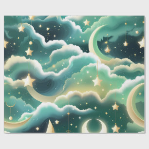 Wrapping Paper – Luxury Mint Green Celestial Moon