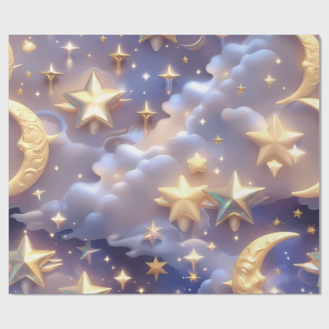 Wrapping Paper – Luxury White Celestial Moon Gift  (Flat)