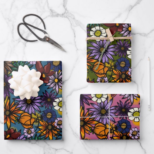 Wrapping Paper, Matte Floral Burst Wrapping Paper Sheets (Front)
