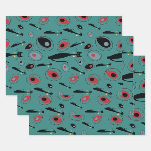 Wrapping Paper  MidCentury Modern Atomic Cats