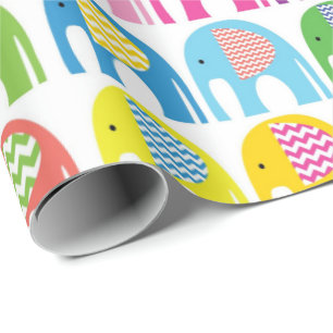 Wrapping Paper - Multi Colored Elephants
