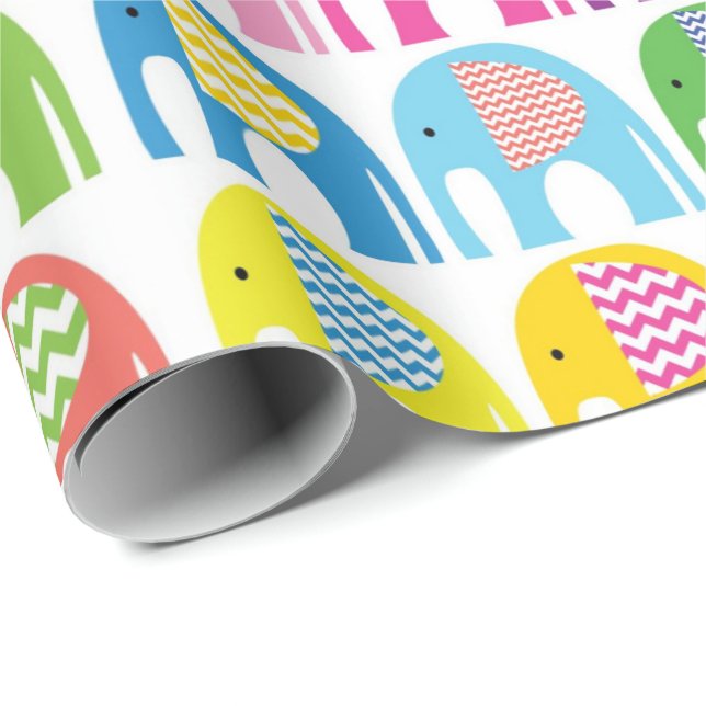 Wrapping Paper - Multi Colored Elephants (Roll Corner)