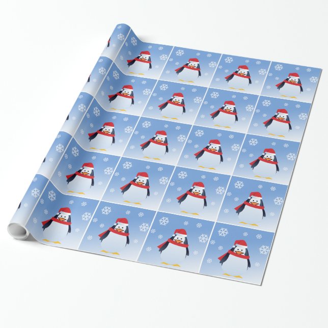 Wrapping Paper Penguin Christmas Santa Claus (Unrolled)