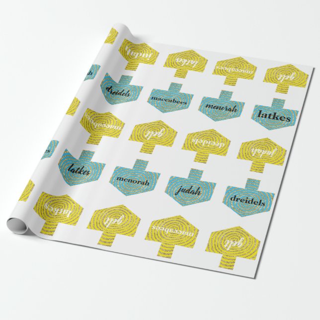 Wrapping Paper "Personalized Dreidels/Blue, Gold" (Unrolled)