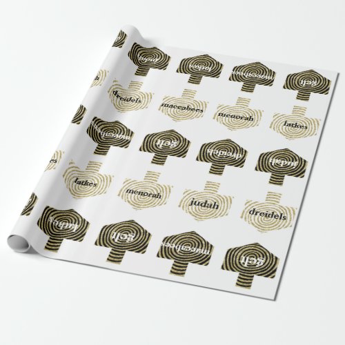 Wrapping Paper Personalized DreidelsGold Black