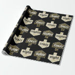 Wrapping Paper "Personalized Dreidels/Gold, Black"<br><div class="desc">Gold, Black and White Personalized Dreidels. Personalized Chanukah/Hanukkah Wrapping Paper. Let's get this Hanukkah Party started with our newest, personalized gift wrap to dress-up your Chanukah presents:) Delete text and/or add your own text anywhere on the wrapping paper. Use your favorite font style, color, and size. Use the editing tools...</div>