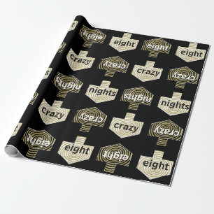 Wrapping Paper "Personalized Dreidels/Gold, Black"