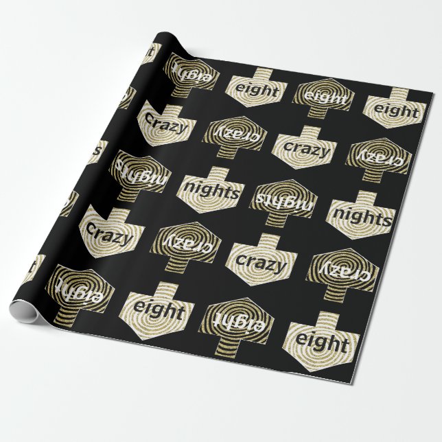 Wrapping Paper "Personalized Dreidels/Gold, Black" (Unrolled)