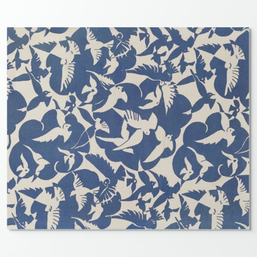 WRAPPING PAPER  PIGEONS IN WHITE  BLUE  1928