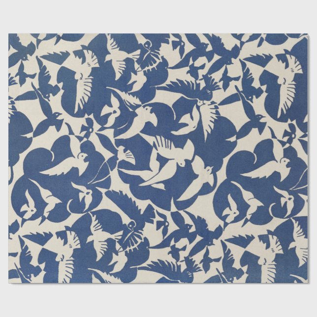 WRAPPING PAPER : PIGEONS IN WHITE + BLUE : 1928 (Flat)
