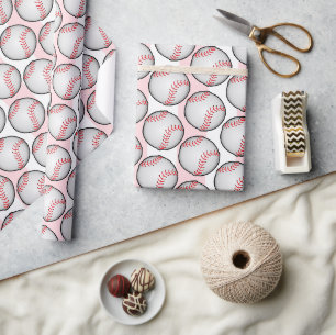 Wrapping Paper Pink Birthday Baseball