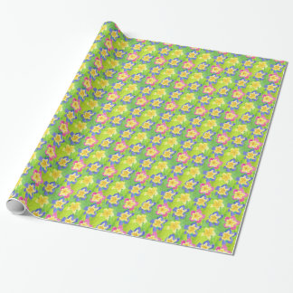 Wrapping Paper: Pink, Blue, Yellow Primroses Wrapping Paper