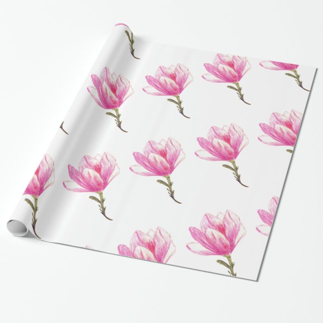 Wrapping Paper, Pink Flower Drawing Paper (Unrolled)