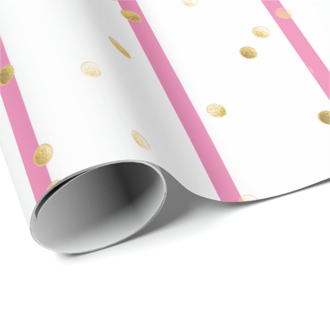 Wrapping Paper - Pink Stripes Gold Polka Dots (Roll Corner)