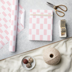 Wrapping Paper Pink & White Stripe Checkered Squar