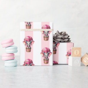 Wrapping Paper Pink & White Stripe Elephant 