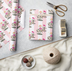 Wrapping Paper Pink & White Stripe Fairy Cow