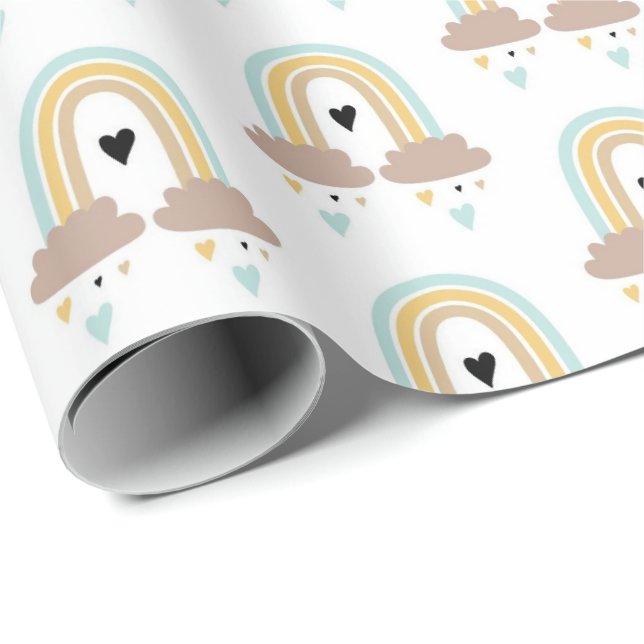 Wrapping Paper - Rainbow Clouds Hearts (Roll Corner)