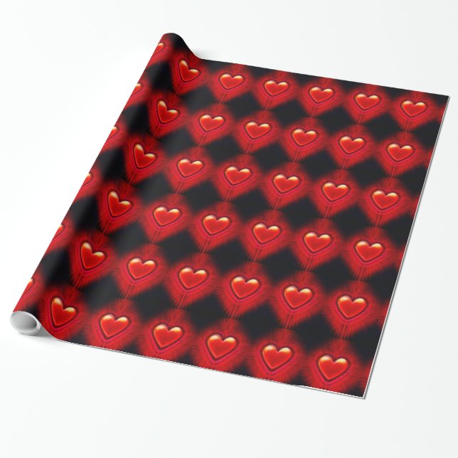 Wrapping paper. Red & black heart design giftwrap. Paper (Unrolled)