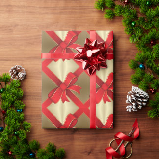 Wrapping Paper - Red Bow & Ribbon on Gold