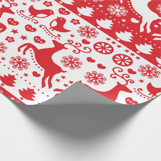 Wrapping Paper RED SCANDINAVIAN CHRISTMAS PATTERN (Corner)