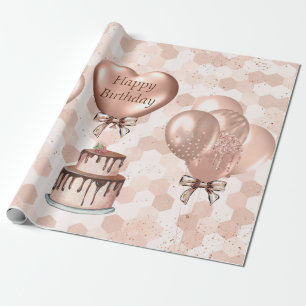 Wrapping Paper Roll 6' Rose Gold Birthday