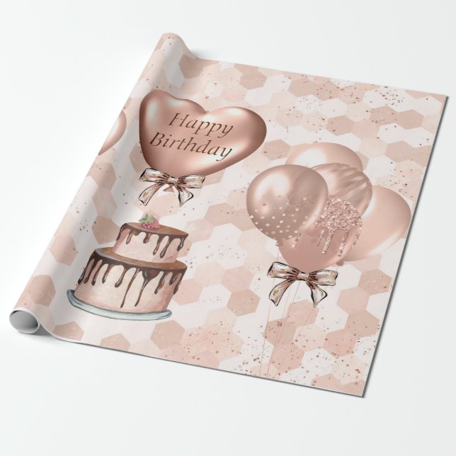 Wrapping Paper Roll 6'  Rose Gold Birthday (Unrolled)