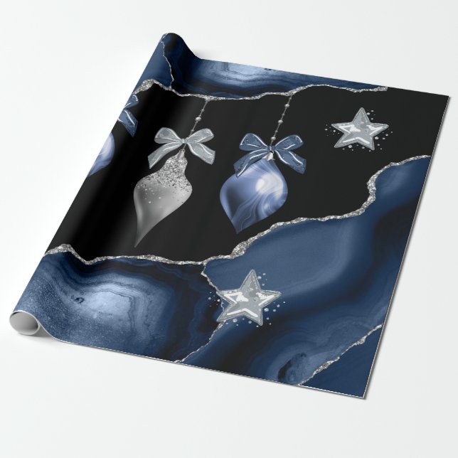 Wrapping Paper Rolls Christmas Blue/Silver (Unrolled)