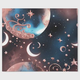 Wrapping Paper – Rose Gold Celestial Moon
