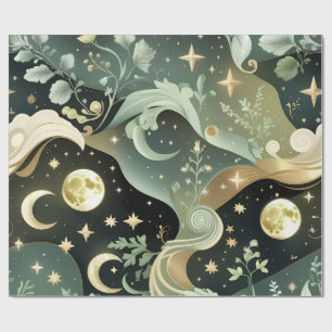 Wrapping Paper - Sage Green Celestial Moon