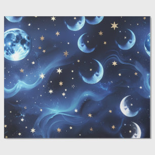 Wrapping Paper Sapphire Blue Celestial Moon
