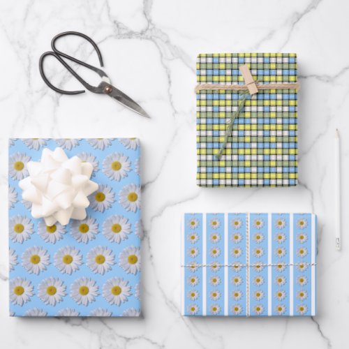 Wrapping Paper Set _ New White Daisy on Blue