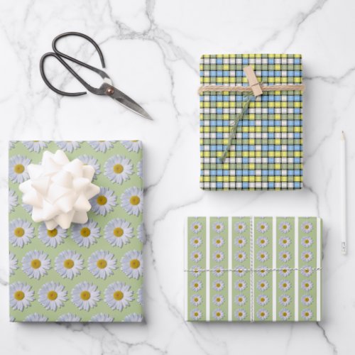 Wrapping Paper Set _ New White Daisy on Sage