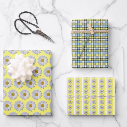 Wrapping Paper Set _ New White Daisy on Yellow