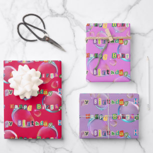 wrapping paper set of 3, red color tones