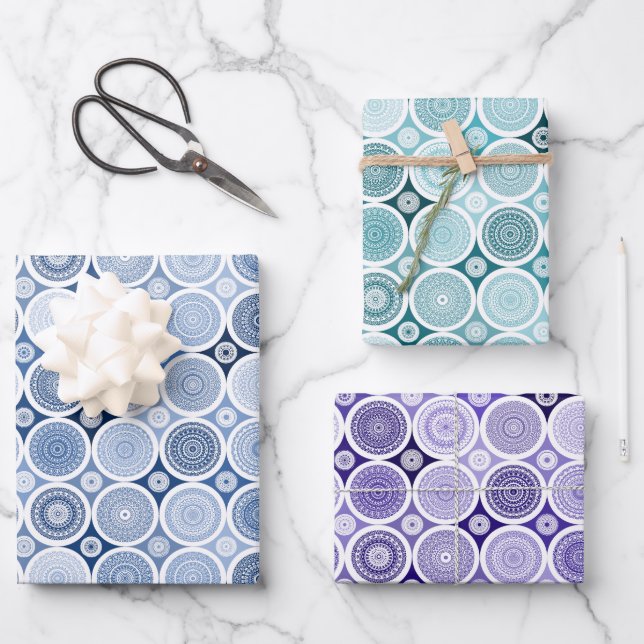 wrapping paper set of 3 sheets boho style design (Front)