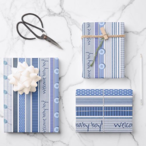 Wrapping Paper Set _ Welcome Baby Boy