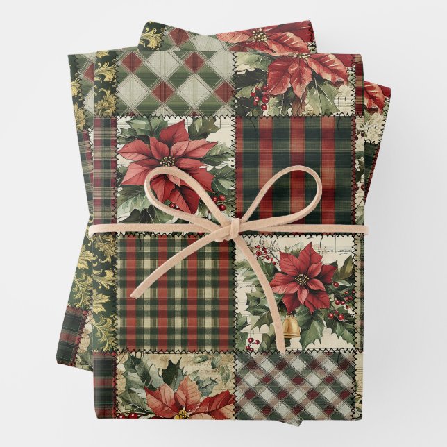 Wrapping Paper Sheet Christmas Plaid Patchwork Red (In situ)