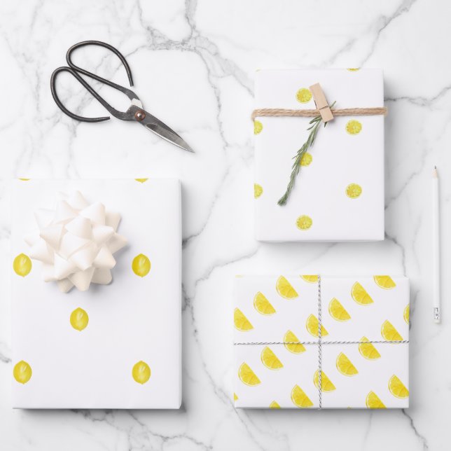 Wrapping Paper Sheets - Cute Yellow Lemon Patterns (Front)